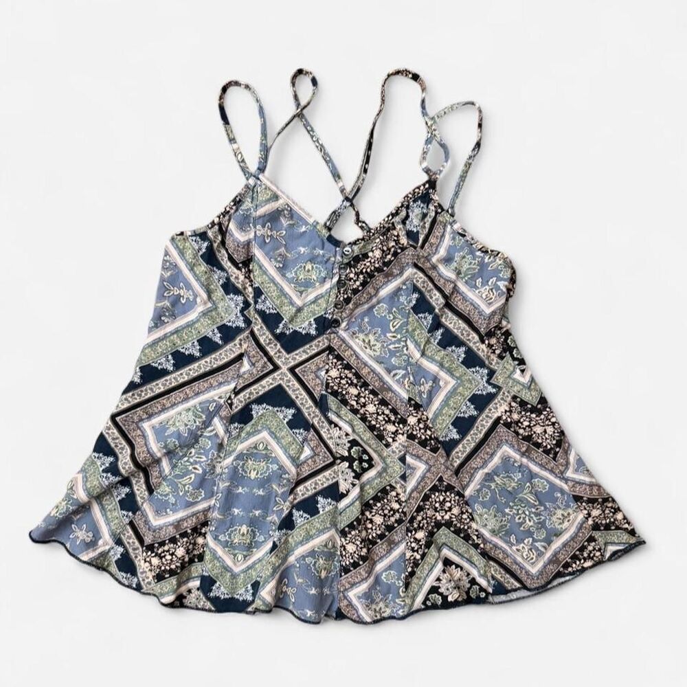 BOHO Vintage American Eagle Blue Paisley Print Cami Size XS